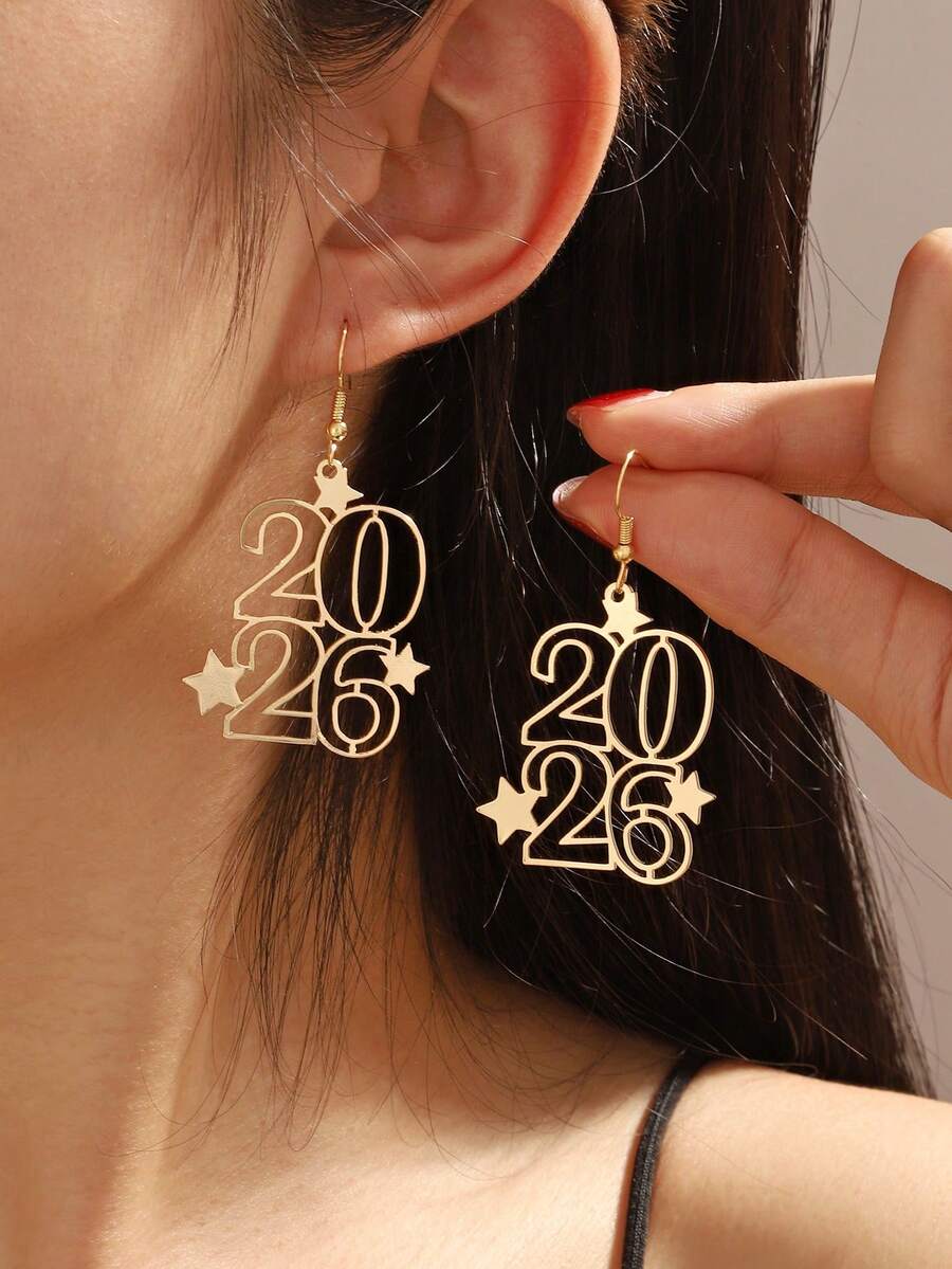 1 Pasang Anting Angka Tahun Baru 2026, Hadiah Natal untuk Wanita - MultiWarna - View 1