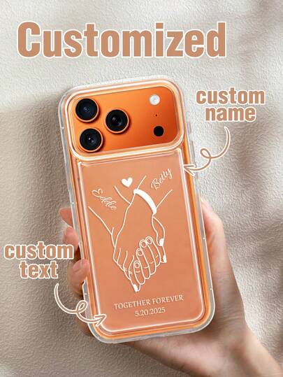 1 Personalized Hand In Hand Customized Family And Friend Name Silicone Material Transparent Anti Drop Shock-Absorbing Airbag Phone Case Suitable For IPhone/11/12/13/14/15/16/16pro/16plus/16promax/17/Air/17pro/17promax And Other Models, Give Daily Gifts To Friends