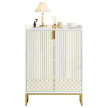 Meuble à chaussures avec pieds en métal doré et portes en MDF, meuble de rangement pour entrée, chambre, salon, blanc - Blanc - Voir 10