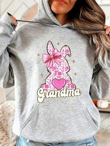Women Hoodie Easter Bunny Pink Floral Grandma Print Lady Winter Sweatshirt For Spring Family Celebration Party Gift - Grey - View 1