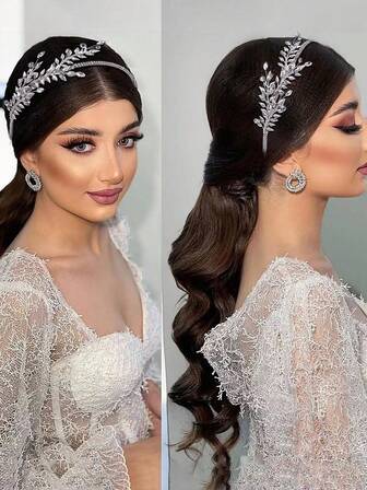 1pc Fashionable Alloy Leaf & Rhinestone Headband, Stylish Hair Accessory Suitable For Holidays, Parties, Weddings, Galas