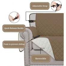 Reversible Chair Cover Washable Sofa Cover For Dogs Water Resistant Couch Slipcover Furniture Protector Cover With Adjustable Straps For Pets Chair 30 In, Camel/Ivory - Multicolor 1990 - View 2