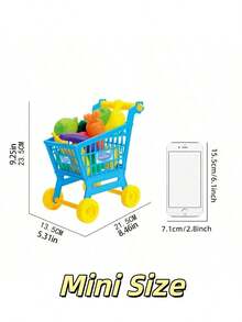 Mini Size Kids Shopping Cart Toy Set, Cartoon Fruit, Vegetable, Educational Toys, Supermarket Carts, Pretend Play Grocery Cart For Boys And Girls Age 3+, Christmas Birthday Gift