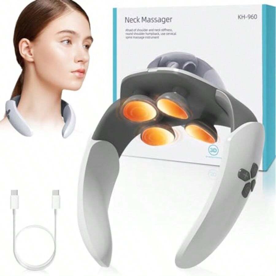 Masajeador de cuello 6 modos de masaje y 7 niveles de intensidad ancho ajustable masajeador electrico portátil de doble pulso VTP de frecuencia variable calienta el cuello y los hombros para aliviar la fatiga muscular adecuado para el hogar oficina viajes - como en la foto - Ver 1