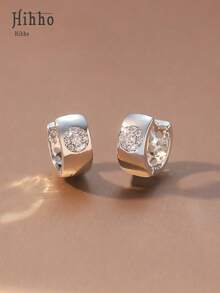Hihho 1 par de pendientes de aro elegantes y de moda con patrón redondo de cobre y circonita, diseño clásico de pendientes decorativos para mujer, regalo festivo, regalo de joyería para Navidad y Acción de Gracias - pendientes - Ver 3