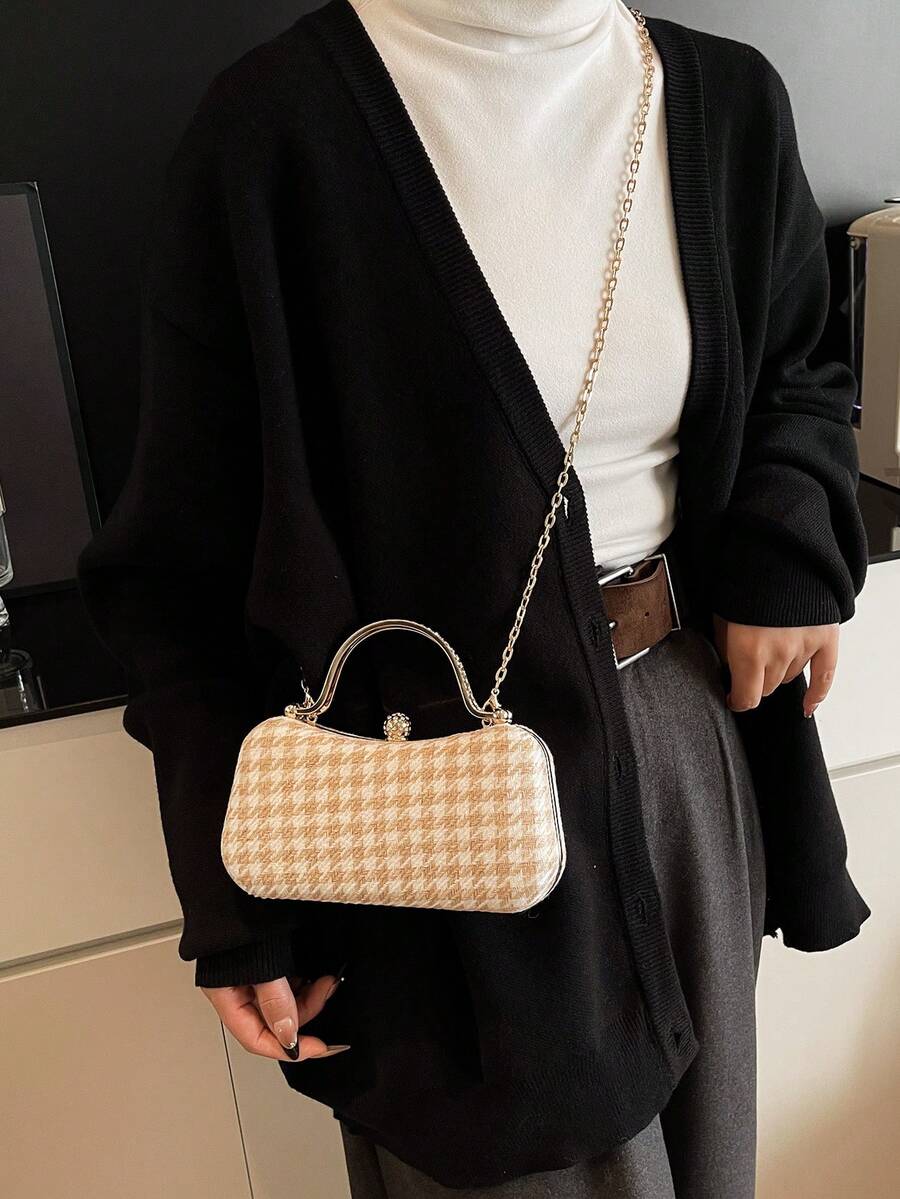 Túi xách dự tiệc thời trang họa tiết Houndstooth dành cho nữ - Màu Khaki - Xem 1