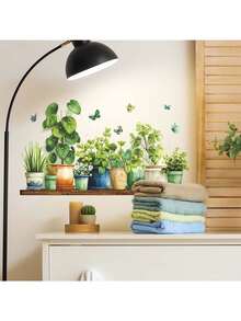 1 miếng dán trang trí hình cây xanh trồng trong chậu và bướm, miếng dán PVC, miếng dán tự dính dễ tháo rời, trang trí nhà cửa, làm cho cuộc sống của bạn tươi mới, miếng dán trang trí ngày lễ, quà tặng sinh nhật và tốt nghiệp - Nhiều màu - Xem 8