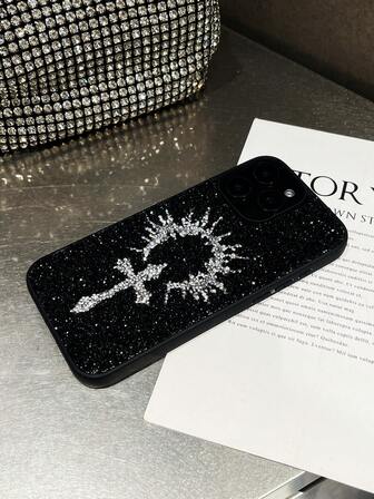 1pc Black Crystal Cross Sword Vintage Luxury Gothic Phone Case For ICover 17 Pro Max