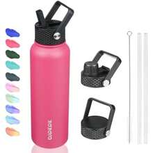 BJPKPK - Botellas de agua aisladas con tapa de popote, termo frío y caliente de 22 onzas, botella de agua de metal de acero inoxidable con 3 tapas, termo reutilizable, tazas, tazas para uso diario(1.2 Litros ROSA ROSA) - Multicolor - Ver 1