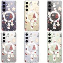 Full Screen Christmas Design Magnetic Acrylic Phone Case For  S21, S21 Plus, S23, S23, S24, S25, S25 Plus, S25 Ultra, S25 Edge, A35, A55, A15 - Transparent Anti-Drop Protection With High Clarity, Compatible With - Perfect Gift For Christmas, New Year, Easter & Halloween - Clear - View 3