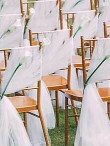 1pc Elegant Wedding Chair Sash, Sheer Chiffon Fabric, Suitable For Weddings, Parties And Romantic Decor - Perfect For Aisle Accents And Chair Decorations, Wedding Decor, Chair Back Decoration White Tulle Wedding Supplies Party Decorations