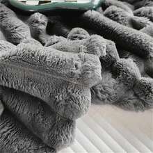 1pc Large Striped Blanket, Wide Striped Cutout Faux Rabbit Fur, Milk Plush, Flannel Throw Blanket, Office Nap Blanket, Leisure Blanket, Sofa Blanket, Halloween Faux Fur Blanket, Faux Fleece Blanket - Dark Grey - View 8