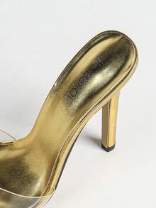 Jin Bei Qi 女士尖头透明玻璃果冻带细高跟凉鞋，户外派对时尚优雅高跟鞋，适合派对、宴会、所有季节，浪漫金色高跟鞋 - 金色 - 查看 8