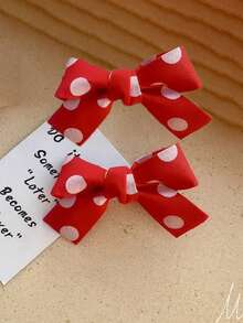 2个/套 新款红色蝴蝶结发夹，布艺发饰发卡，女士日常发饰发夹 - 彩色 - 查看 11