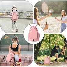 Tennis Backpack, Drawstring Bag With Shoe Compartment, Tennis Racket Backpack For 2 Rackets, Padel Backpack For Badminton, Squash, Pickleball, And Balls - 羅莎 - 查看 7