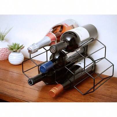Bottles Of Modern Black Metal Countertop Wine Rack