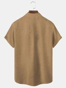 Camisa casual básica para hombre talla grande, holgada, ligera, de manga corta con botones - Amarillo Mostaza - Ver 2