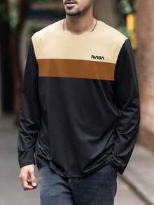 Áo thun nam dài tay cổ tròn phối màu đen trắng tương phản, kiểu dáng công sở thường ngày, thích hợp mặc hàng ngày vào mùa xuân và mùa thu. - màu đen - Xem 2