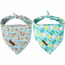 Style Paws Dog Spring Bandanas 2Pcs Washable Cotton Triangle Summer Lemon Dinosaur Puppy Scarfs For Small Medium Large Dogs And CatsChristmas - Trứng thỏ thể thao - Xem 1