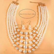 1 Set Women's Jewelry - Includes 1 Faux Pearl Necklace + 1 Pair Faux Pearl Earrings - Elegant Luxurious Multi-Layer Faux Pearl Necklace And Simple Chic Faux Pearl Earrings, Suitable For Formal Events | Gift For Women | Accessory For Evening Gowns - Multicolor - View 5