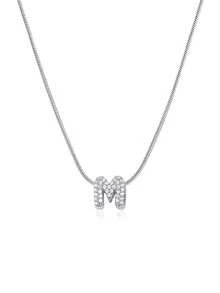 1件奢华精致锆石英文字母吊坠银色不锈钢链项链，适合女性、家人、朋友，作为生日礼物日常佩戴 - 銀色 - 查看 2