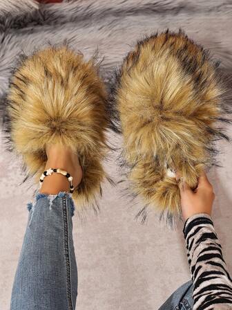 2025秋冬季仿毛皮拖鞋，保暖内衬，防滑，室内外皆可穿着