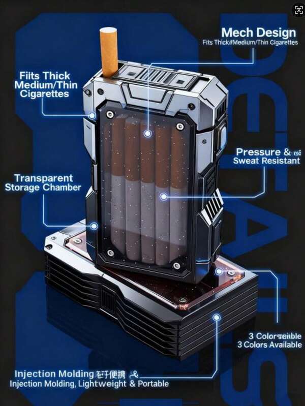 Sleek Black 20pcs Cigarette Case With Slide Lid – Durable Medium-Fine Plastic Design, Compatibility – Perfect Men's Gift For Birthdays Or Business Style, Gift For Men | Modern Cigarette Holder | Visible Content Design