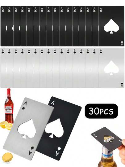 Abrebotellas de acero inoxidable, 30 unidades, para tarjetas de póquer, abrebotellas de metal a granel, abrebotellas de cerveza, padrinos de boda, abrebotellas para bodas, fiestas