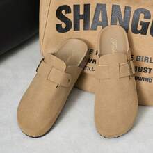 Sandalias de mujer para otoño/invierno, estilo británico, con suela gruesa, informales, sin cordones, modernas, versátiles y duraderas. Zapatillas con puntera cubierta, suela plana, estilo vintage. Ropa de abrigo de otoño para mujer. Sandalias versátiles. Sandalias cómodas con suela blanda, informales. - Caqui - Ver 2