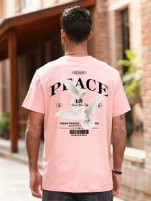 Áo thun nam tay ngắn in khẩu hiệu chim bồ câu cá tính, thoải mái và thoáng khí, phù hợp cho mùa hè, thời trang hàng đầu, phong cách những năm 2000 - Hồng - Xem 3