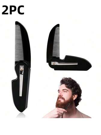 2/1pc Portable Professional Folding Mustache Brush Compact Pocket-Sized Men's Mustache Comb For Daily Grooming And Hair Care The Perfect Holiday Gift For Men