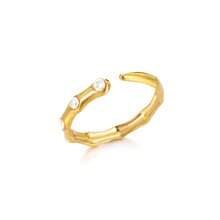 1枚复古绿色锆石邪眼戒指，女士不锈钢18K镀金竹骨戒指，低过敏防水首饰，圣诞节、生日、新年礼物