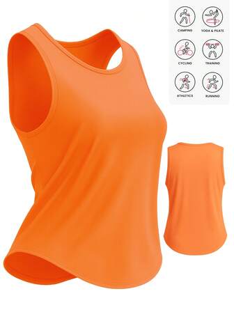 Women's Sleeveless Crew Neck Sports Top, Comfortable, Fitted, Lightweight, Breathable, Suitable For Daily Wear, Yoga, Fitness, Running, Multi-Scenario