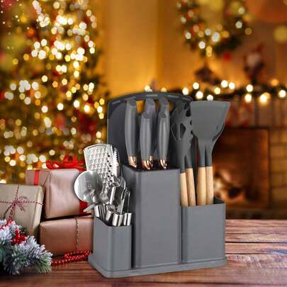 20PCS Silicone Stainless Steel Cooking Utensils-Multifunctional Kitchen Utensil Set, Wooden Handles Kitchen Gadgets Tools Set,Stainless Steel Kitchen Gadgets Accessories, Chef Knife Set,Perfect Kitchen Cooking Tools