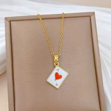 两件套时尚钛钢链，嘻哈风，小众创意扑克牌吊坠，黑桃，红心，情侣项链，套装
