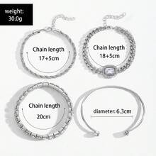 4 piezas/set Brazalete estilo punk con diamante de imitación girante Brazaletes para mujeres - Plateado - Ver 5