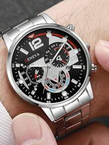 4PCS Retro Men's Watch Set, Featuring A Classic Round Multifunctional Dial Paired With A Metal Bracelet, Cross Necklace, And Ring. The Versatile Design Suits Daily Outings And Business Casual Wear, Making It A Unique Gift For Boyfriends Or Brothers. Ideal For Birthdays, Ramadan Gifts, And Everyday Wear, The Set Embodies A Rugged Style That Highlights Masculine Elegance. Packaging Box Not Included.