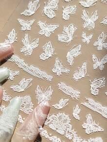 1 buc decupaj gotic lolita dantelă alb fluture presare unghii autocolante 5D nail art întuneric eleganță eterică victoriană autoadezive unghii pentru femei unice DIY manichiură decalcomanii - Multicolor - Vizualizare 8