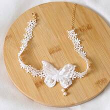 Original Forest Style Niche Fairy-Like Mesh Ribbon Sweet Lace Butterfly Collarbone Necklace - Ren hở (thiết kế hình con bướm) - Xem 7