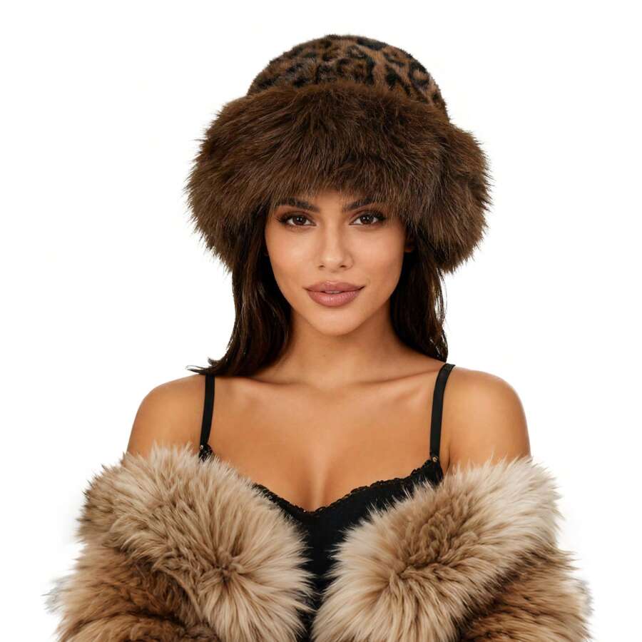 Women's Plush Woolen Hat With Sheep Print, Warm And Soft, Adjustable, Perfect For Winter And Spring, Christmas, New Year's, Thanksgiving, And Valentine's Day.Mother's Day,Mom,Mother's Day Gift,Flower,Jewelry,Mother's Day Decorations,Mother's Day Party Supplies,Women,Pink,Gift Set - 棕色 - 查看 1