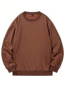 Christmas Outfit Womenchristmas Outfit WomenMen's Solid Color Pullover Sweatshirt, Casual Everyday Wear, For FallLoose And Comfortablewomen Winter Clotheswinter Clothes For Women - 棕色 - 查看 2