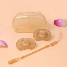 KUNT 3个装婴儿安抚奶嘴，柔软硅胶奶嘴，日夜使用，模拟母乳喂养，扁头和圆头，出牙玩具，带小熊收纳盒，防尘 - 彩色 - 查看 15