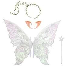 Alas de hadas para adultos y niñas, conjunto de disfraz de hada con guirnalda floral, oropel de pelo de hada, varita y orejas de elfo F3WR - Rosa - Ver 6