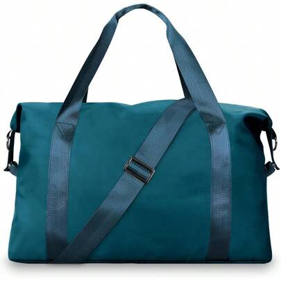 Large Folding Gym Tote Bag For Women Men Travel Carry On Overnight Weekender Duffle Bag Waterproof Lightweight Sports Duffel Bag With Wet Pocket Peacock Blue