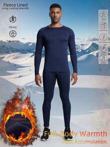 Thermounterwäsche-Set für den Winter, thermisch gefütterter Oberteil mit hohem Kragen und Leggings für Fitness, Outdoor-Sport, Wandern, Jagd, Skifahren. Langarm-Kompressionsshirt und -Tights, feuchtigkeitsableitendes Sportanzug für Herren - Königsblau - Übersicht 1