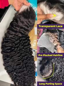 30 Inch Human Hair Lace Wig 250% Density 13x4 HD Deep Wave Lace Front Wigs Human Hair Glueless Human Hair Wig Pre Plucked Curly Human Hair Wig Brazilian HD Transparent Lace Frontal Wigs For Women 15A High Density Wet And Wavy Lace Front Wig Swiss Lace Bleached Knots With Baby Hair Natural Hairline Black Color Christmas Gifts - Natural Black - 查看 3