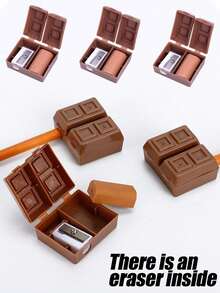 3pcs Chocolate Pencil Sharpener, Cartoon Creative Flip-Top Pencil Sharpener, School Supplies, Handheld, Non-Electric, Suitable For School And Office Use, Suitable For Pencils And Makeup Pencils, Compact Pencil Sharpener, Desktop Decoration Portable Pencil Sharpener, School Supplies For The Back-To-School Season, Suitable For Art Studios, Homes And Offices Back To School Season - Multicolor - View 1