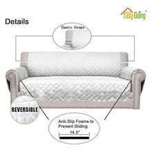 Reversible Oversized Couch Cover For 3 Cushion Couch Sofa Cover For Dogs Water Resistant Furniture Protector Cover With Foam Sticks For Pet Oversized Sofa, White/White - 多色1992 - 查看 2