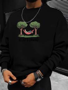 Men Casual Long Sleeve Crewneck Sweatshirt Relax Unwind Graphic Pullover Light Grey Everyday Lounge Wear For Home Office Outings Machine Washable Relaxed Fit Sweater Cute Sweatshirts Office Casual Printed Design Soft Fabric Cozy Sweater Weekend Outfit - màu đen - Xem 2