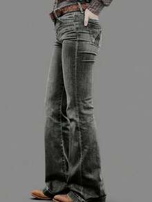 Women's Personalized Back Pocket Embroidery Design Flare Stretch Jeans - Black and Gray Embroidery - View 3